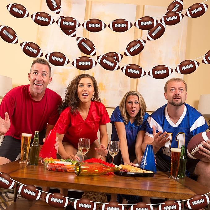 4 Pack Football Party Decorations, 32 PCS Football Cardboard Pre-Assemble Game Day Party Banner Garland for Bowl Game Day Sports Themed Party Supplies Birthday Cutouts Banner Decor