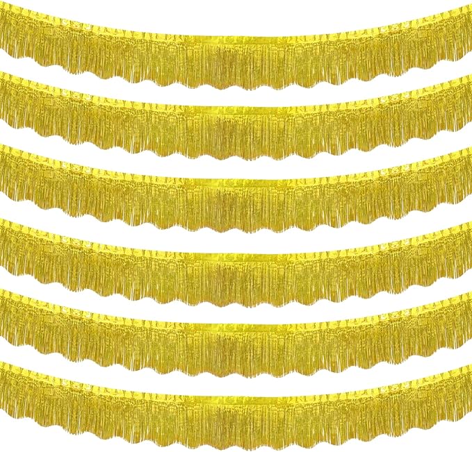 LOLStar 6 Pack Gold Foil Fringe Garland Christmas Party Decorations, 59Ft Tinsel Streamers Shiny Gold Wall Hanging Tinsel Fringe Banners for Wedding Birthday Anniversary New Year Party Decor