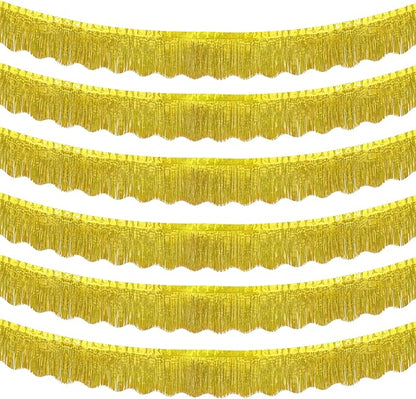 LOLStar 6 Pack Gold Foil Fringe Garland Christmas Party Decorations, 59Ft Tinsel Streamers Shiny Gold Wall Hanging Tinsel Fringe Banners for Wedding Birthday Anniversary New Year Party Decor