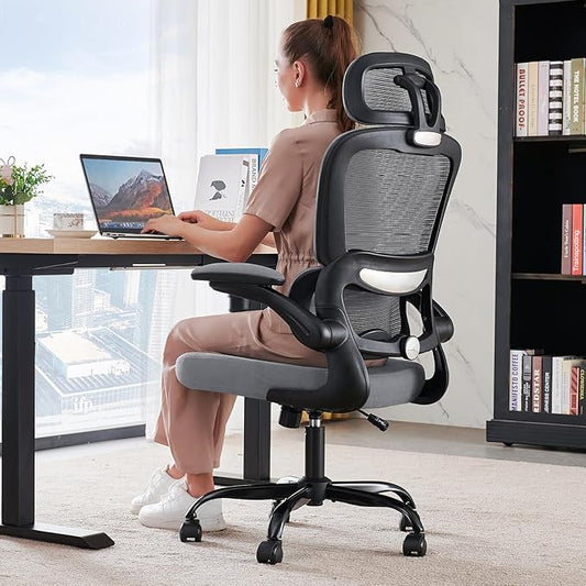 TRALT Office Chair Ergonomic Desk Chair, 330 LBS Home Mesh Office Desk Chairs with Wheels, Comfortable Gaming Chair, High Back Office Chair for Long Hours (Dark Grey)