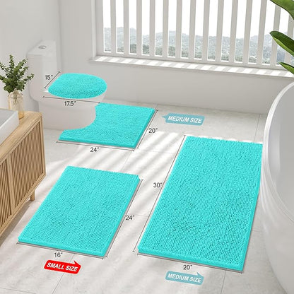 Smiry Luxury Chenille Bathroom Rugs 70x24, Extra Soft and Absorbent Shaggy Bath Mat, Machine Washable, Non-Slip Plush Carpet Runner for Tub, Shower, and Floor, Home Decor Accessories, Turquoise