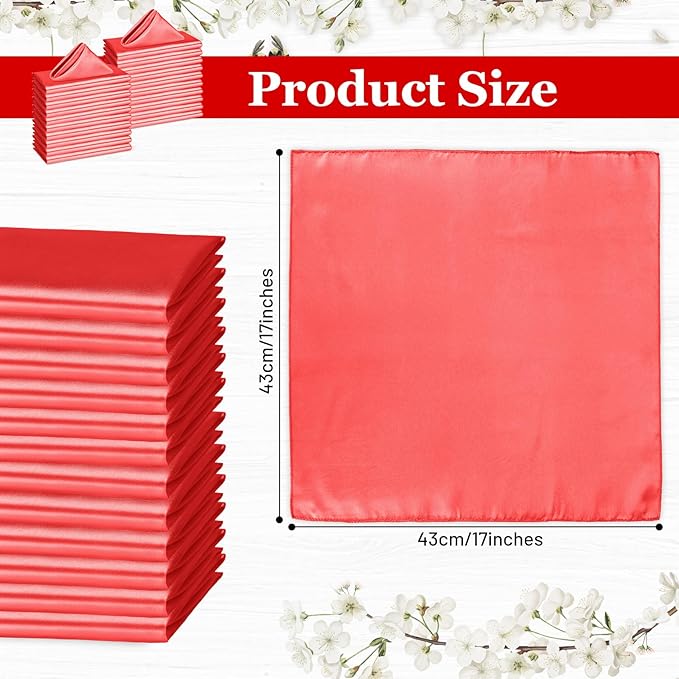 Bailarina 120 Pack Red Satin Napkins,17x17 Inches Wedding Napkins Square Soft Silky Table Napkins Bulk Decorative Elegant Cloth Napkin for Party Decoration, Banquet,Wedding,Graduation