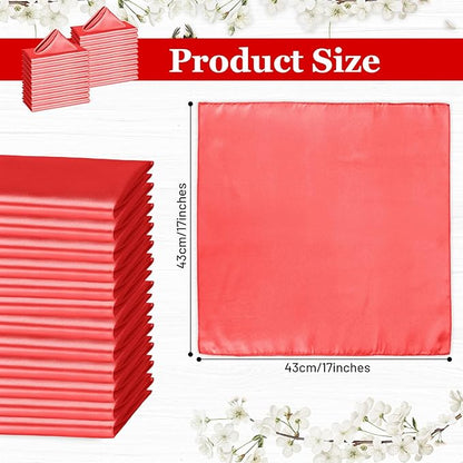 Bailarina 120 Pack Red Satin Napkins,17x17 Inches Wedding Napkins Square Soft Silky Table Napkins Bulk Decorative Elegant Cloth Napkin for Party Decoration, Banquet,Wedding,Graduation