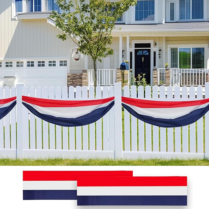 HOOSUN 2 Pack 2x20 Ft Patriotic Bunting American Flags for Outside,Patriotic Decorations Outdoor,USA Flags Veterans Day Decorations,4th of July decor Red White and Blue Banner for Porch