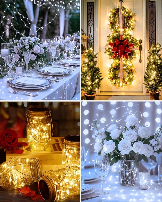btfarm 6 Pack Fairy Lights Battery Operated, 7FT 20 LED Mini String Lights Waterproof Silver Wire for Mason Jars Centerpiece Table Crafts Bedroom Christmas Decoration, Cool-Warm White