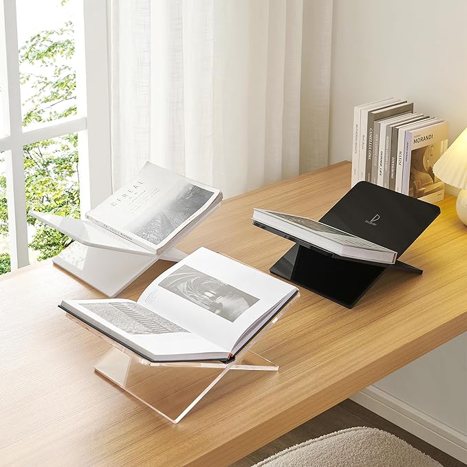 Acrylic Book Stand 15 x 9 x 6 in Large Open Book Display Stand for Cookbook Art Book Bible Guest Book - Coffee Table Book Stand for Reading - White, Large