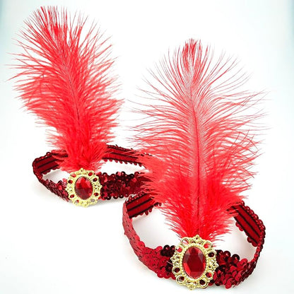 Feather Headpiece Sequins Headbands 1920s Flapper Showgirl Headpieces for Women Girls Carnival Party Accessories