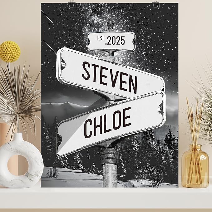 Personalized Vintage Street Sign For Couples, Custom Street Sign Canvas Poster Wall Art With Names, Gift For Valentine