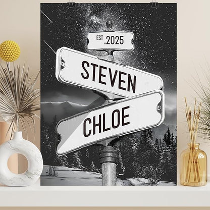 Personalized Vintage Street Sign For Couples, Custom Street Sign Canvas Poster Wall Art With Names, Gift For Valentine