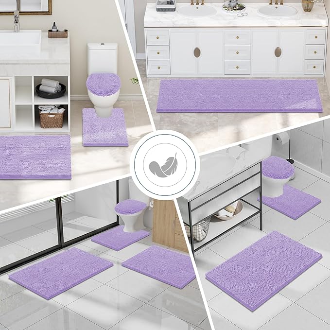 Smiry Luxury Chenille Bathroom Rugs 47x17, Extra Soft and Absorbent Shaggy Bath Mat, Machine Washable, Non-Slip Plush Carpet Runner for Tub, Shower, and Floor, Home Decor Accessories, Purple
