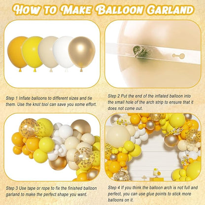 Ouddy Party Yellow Gold Balloons Arch Garland Kit, Different Sizes 18 12 10 5 Inch Mustard Pastel Yellow White Latex Metallic Confetti Balloon for Sunflower Bee Baby Shower Birthday Party Decorations