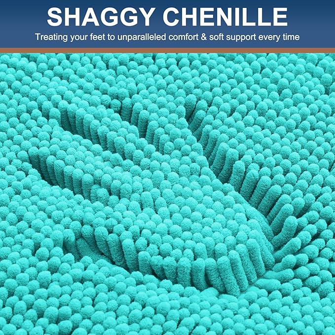 Smiry Luxury Chenille Bathroom Rugs 59x20, Extra Soft and Absorbent Shaggy Bath Mat, Machine Washable, Non-Slip Plush Carpet Runner for Tub, Shower, and Floor, Home Decor Accessories, Turquoise