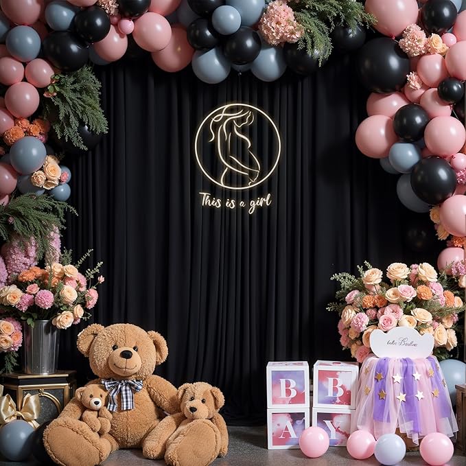 16 x 10ft Black Backdrop Curtains Photo Background Curtains 4 Panels (10'L x 4'W Each) with Rod Pocket, Wrinkle-Free Polyester Backdrop Drapes for Father's Day Party Birthday Prom Haunted House RIP