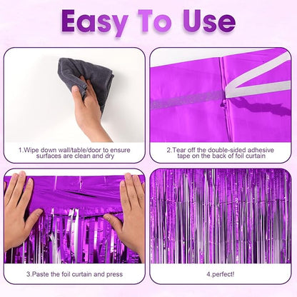 3 Pack 3.3x8.2 Feet Purple Foil Fringe Backdrop Curtains, Tinsel Streamers Birthday Party Decorations, Fringe Backdrop for Graduation, Baby Shower, Gender Reveal, Disco Party