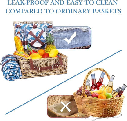 Neti Neti Wicker Picnic Basket for 4 with Insulated Cooler & Waterproof Blanket – Large Willow Picnic Hamper for Outdoor, Camping, Beach, Romantic Dates, Valentine’s Day
