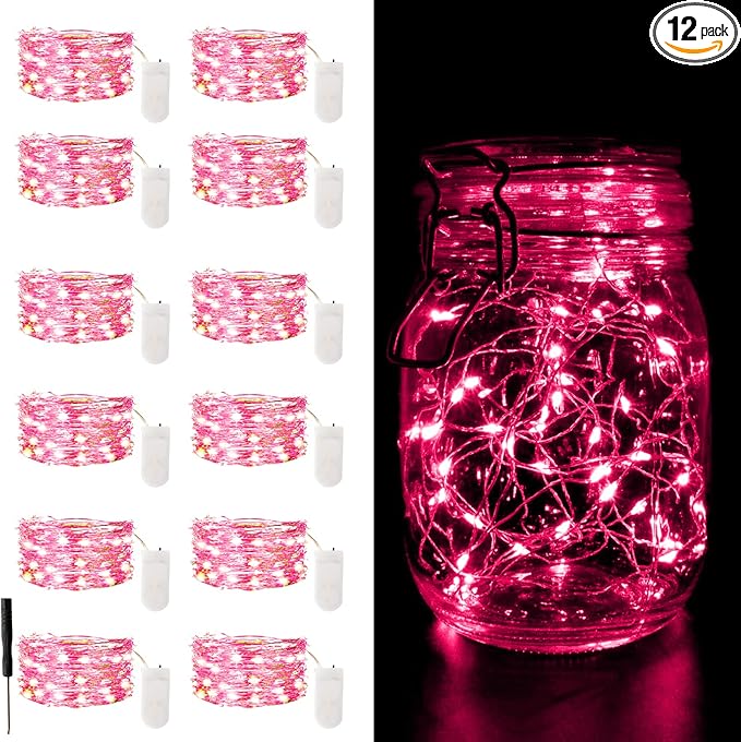 12 Pack Fairy Lights Battery Operated String Light，7FT 20LED Waterproof Silver Wire Christmas Lights Outdoor,Firefly Mini Light for Bedroom Party Birthday Wedding Indoor Decorations Home Decor