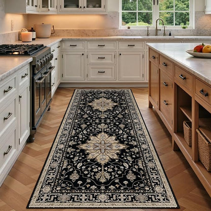 Area Rugs 3'x7' Runner Rug Non Slip Washable for Kitchen Hallway Bedroom Beside Laundry Room Bathroom Rug, Floor Carpet, Black Brown Neutral Dark Tan