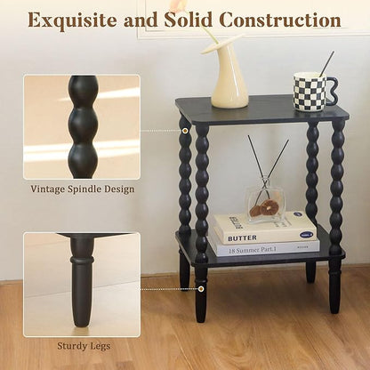 End Tables Set of 2, Small Side Table with Storage Shelf, Nightstands for Bedroom Set of 2 for Living Room, Office and Small Spaces (Black)