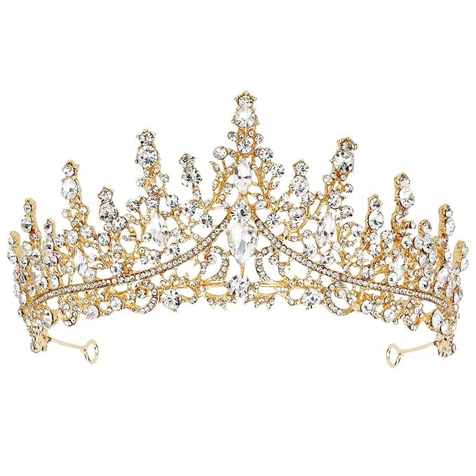 TOBATOBA Gold Crown for Women Wedding Tiara for Women Queen Crown Crystal Tiara Crown Wedding Tiaras for Bride Royal Princess Crowns for Flower Bouquets Quinceanera Headpiece for Birthday Prom Pageant