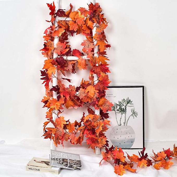 DearHouse 6 Pack Fall Garland Maple Leaf Clearance, 5.9Ft/Piece Hanging Vine Artificial Autumn Garland Thanksgiving Decor for Home Wedding Fireplace Party Christmas (Red)