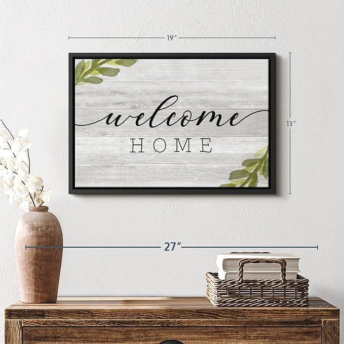 Elephant Stock Rustic Welcome Home Wall Art - Horizontal Floating Framed Canvas - 1-Piece Living Room Wall Decor - Digital Art Inspirational And Typography Canvas Print - Gray and Black Decor for Wall by Natalie Carpentieri - 19" X 13"