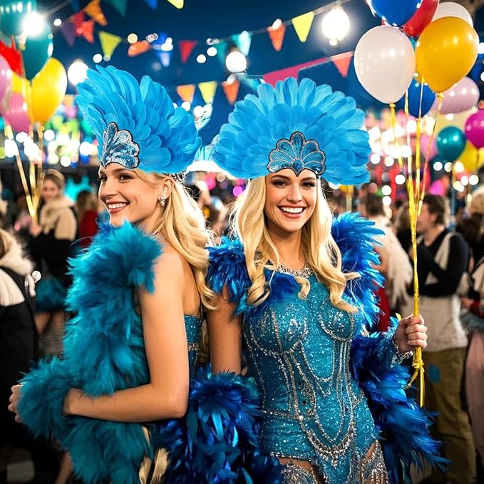 Women's Carnival Feather Headpieces Sequin Headdress for Wedding Masquerade Party Cosplay Feather Headbands