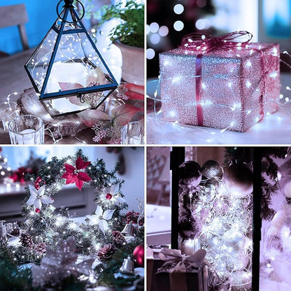 33FT 100LED Fairy String Lights Battery Operated with Remote and Timer, IP65 Waterproof Dimmable Copper Sliver Wire 8 Modes Twinkle Lighting for Indoor Outdoor Bedroom Christmas Decor-Cool White