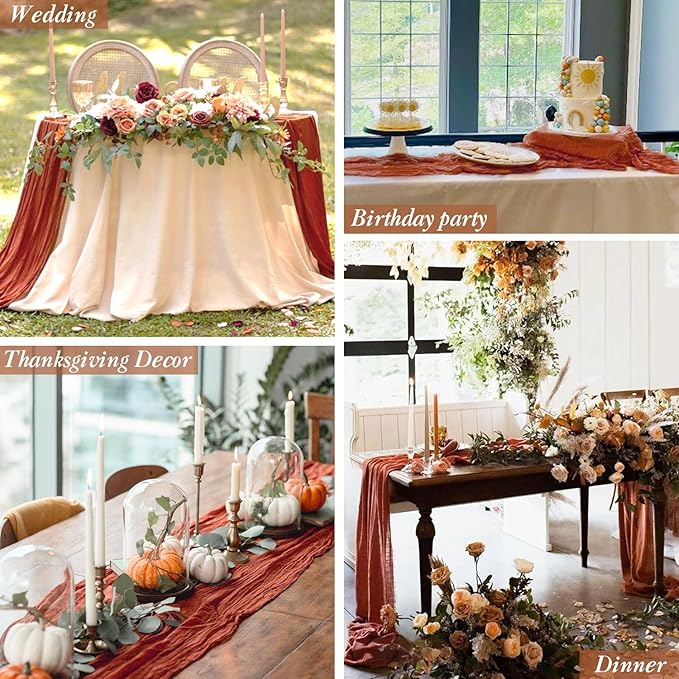 12 Pack Christmas Table Runner Terracotta Cheesecloth Table Runner 35x120 Inch Rust Gauze Burnt Orange Cheese Cloth for Wedding Baby Bridal Shower Party Centerpiece Sheer Home Decorations