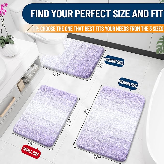 OLANLY Bathroom Rugs Mat 47x20, Extra Soft Absorbent Microfiber Bath Rug, Rubber Backing, Quick Dry, Machine Washable Bath Mats for Bathroom Floor, Tub and Shower, Home Decor Accessories, Light Purple
