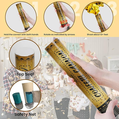 12 Inch Confetti Cannons (6 Pack) – Gold Mylar Confetti Poppers - Air Powered Party Poppers Confetti Shooters for Birthday, Wedding, Graduation, Christmas, New Year Celebrations