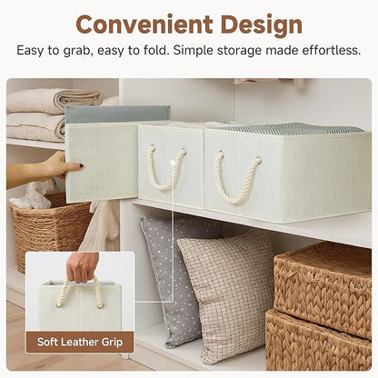 StorageWorks Storage Baskets for Shelves, Fabric Storage Bins, Closet Organization and Storage Basket, Foldable Organizer Bins for Clothes, Beige, White & Ivory, Large, 3-Pack
