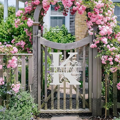 Personalized Metal Name Sign with Monogram Initial – Custom Family Last Name Rustic Wall Art Family Name Plaque Wall Decor, Indoor Outdoor Gift for Housewarming, Wedding & Anniversary, Elegant Home Decoration