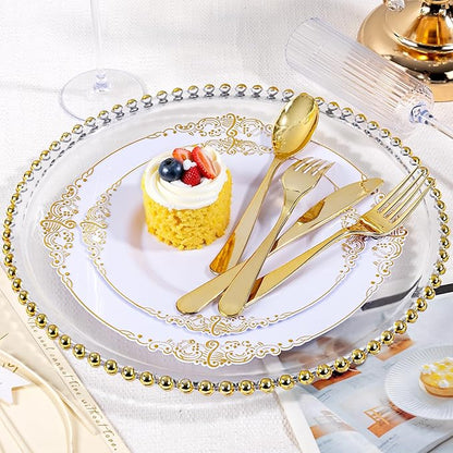 150 PCS Gold Plastic Silverware - Gold Plastic Flatware Disposable - Heavy Duty Disposable Utensils Sets Includes 50 Forks, 50 Spoons, 50 Knives for Christmas Party Wedding