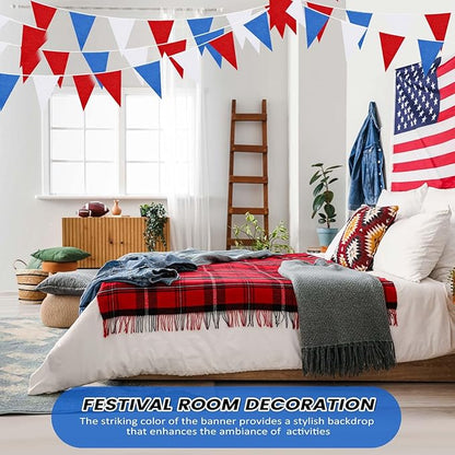 100 Feet Pennant Banners Flags 75 Solid String Triangle Flags for Grand Opening, Carnival Theme Birthday Party Decoration Outdoor Events Classroom Decoration(Red White Blue)