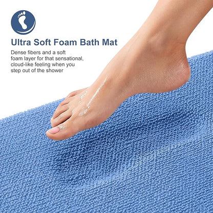 OLANLY Thick Memory Foam Bath Mat Rug 44x24, Extra Soft Absorbent Bathroom Rug, Quick Dry Bath Mat, Non-Slip, Machine Washable Carpet for Floor, Tub and Shower, Home Decor Accessories, Cornflower Blue