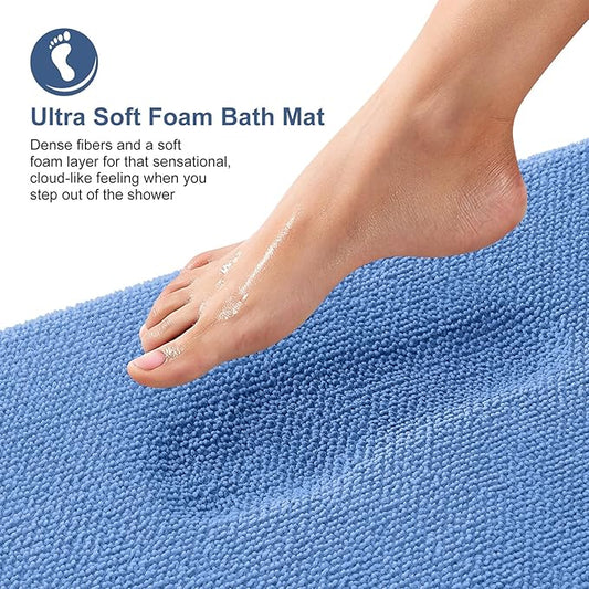 OLANLY Thick Memory Foam Bath Mat Rug 44x24, Extra Soft Absorbent Bathroom Rug, Quick Dry Bath Mat, Non-Slip, Machine Washable Carpet for Floor, Tub and Shower, Home Decor Accessories, Cornflower Blue