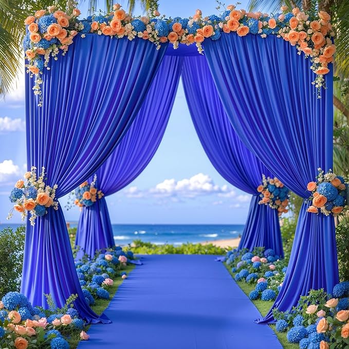 16 x 10ft Royal Blue Backdrop Curtains 4 Panels for Graduations Retirement Photo Backdrop Drapes No-Wrinkle Polyester Curtain Panels Soft Long Curtains Backdrop for Birthday Party Wedding Baby Shower
