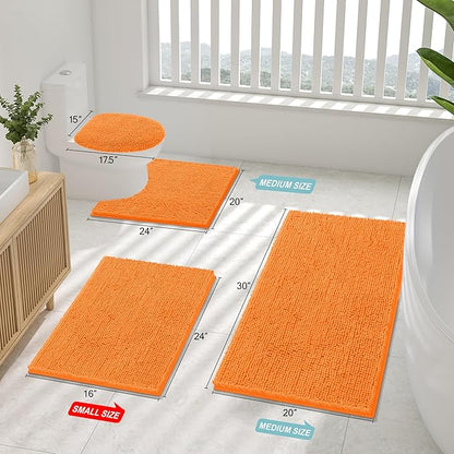 Smiry Luxury Chenille Bathroom Rugs 24x16, Extra Soft and Absorbent Shaggy Bath Mat, Machine Washable, Non-Slip Plush Carpet Runner for Tub, Shower, and Floor, Home Decor Accessories, Orange