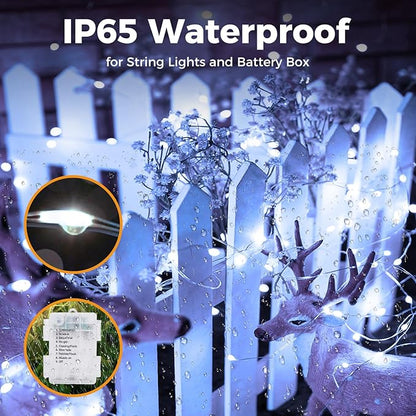 6 Pack 33FT 100LED Fairy String Lights Battery Operated with Remote and Timer,IP65 Waterproof Dimmable Copper Wire 8 Modes LED Twinkle Lighting Indoor Outdoor for Bedroom Christmas Decor-Cool White