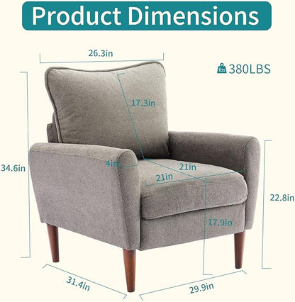 OLIXIS Comfy Accent Chair for Living Room Bedroom and Waiting Room, Upholstered Mid-Century Reading Chair with Pillow and Solid Wood Legs, Wide Singe Modern Lounge Sofa (Gray, 2 Pack)
