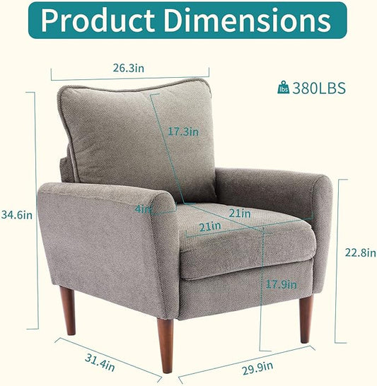 OLIXIS Comfy Accent Chair for Living Room Bedroom and Waiting Room, Upholstered Mid-Century Reading Chair with Pillow and Solid Wood Legs, Wide Singe Modern Lounge Sofa (Gray, 2 Pack)