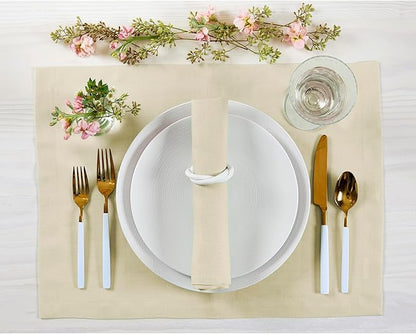 Solino Home Linen Cloth Placemats Set of 4 - 100% Pure Linen Birch Placemats 14 x 19 Inch for Fall, Autumn - Fete