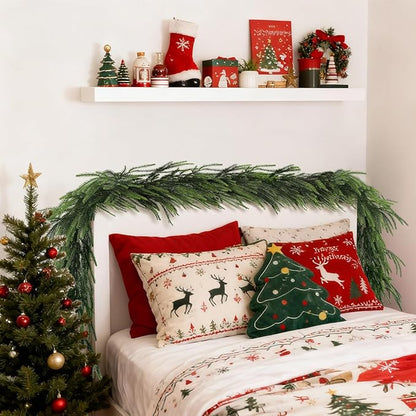 2 Pcs 9 Ft Norfolk Pine Garlands, Artificial Real Touch Winter Christmas Green Greenery Garlands for Mantle, Fireplace, Table, Wall, Outdoor, Indoor Christmas Decorations (9 FT, 2)