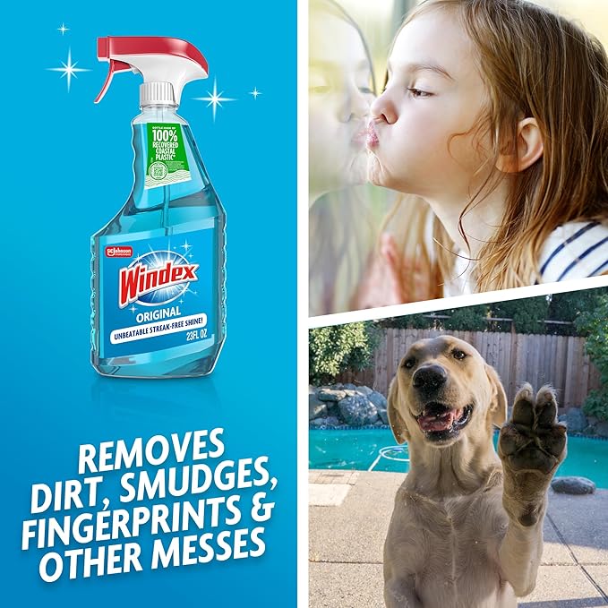 Windex Refill Glass and Window Cleaner Bottle, Bottle Made from 100% Recycled Plastic, Surface Cleaning Spray, Original Blue Scent, 2L (67.6 Fl Oz)