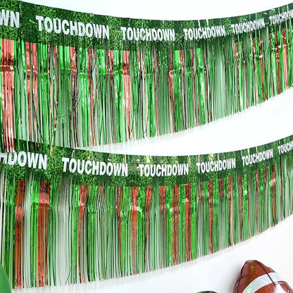 LOLStar Super Ball Party Decorations 2Packs 39 Feet Foil Fringe Garland Football Themed Tinsel Streamers Green Brown Metallic Hanging Backdrop Banner Table Skirts Parade Floats Super Ball Sunday Party