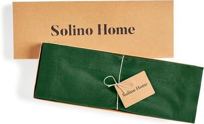 Solino Home Linen Cloth Placemats Set of 4 - 100% Pure Linen Pine Green Placemats 14 x 19 Inch for Fall, Autumn, Christmas, New Year - Fete