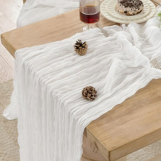 12 Pack Cheesecloth Table Runner 120 Inch Boho Rustic Gauze 10 FT White Cheese Cloths Table Runners Decorations for Spring Summer Birthday Party Baby Shower Wedding Holiday Home Decor