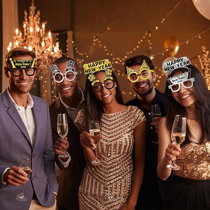 144PCS New Years Eve Party Supplies 2026 for 48 Guests, Happy New Years Decorations Party Favors Includes Cone Hats, Tiaras, Glasses, Noise Makers Accessories for Adults Kids