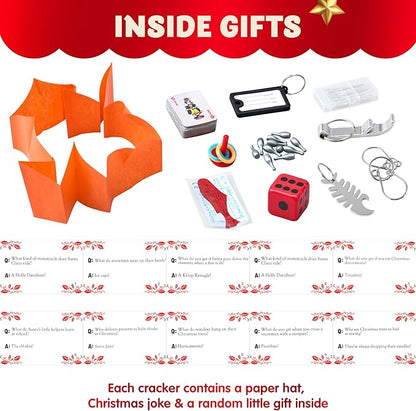 JOYIN 10 Pack Christmas Non-Snap Party Favor, Red & Green Snowflake Table Favor Includes Party Hat, Jokes & Gifts, Christmas Table Decorations for Holiday Dinner Traditions Party Supplies