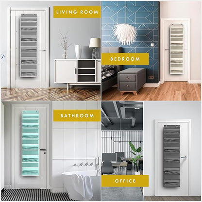 HOMELUX THEORY UPGRADED 6 Tiers Over The Door Organizer Hanging - 100D EXTRA THICK & 50lbs HUGE CAPACITY, 12 Side Mesh Pockets Over The Door Shoe Organizer, Hanging Closet Organizer (Light Gray, 2pc)